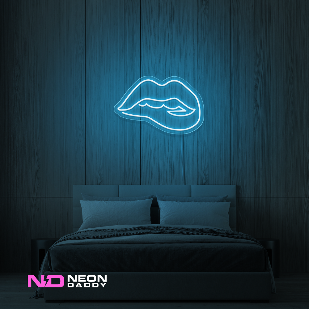 Color: Light Blue 'Lips' - LED Neon Sign - Affordable Neon Signs