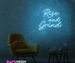 Color: Light Blue 'Rise and Grind' LED Neon Sign