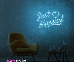 Color: Light Blue Just Married LED Neon Sign - Wedding Neon Signs