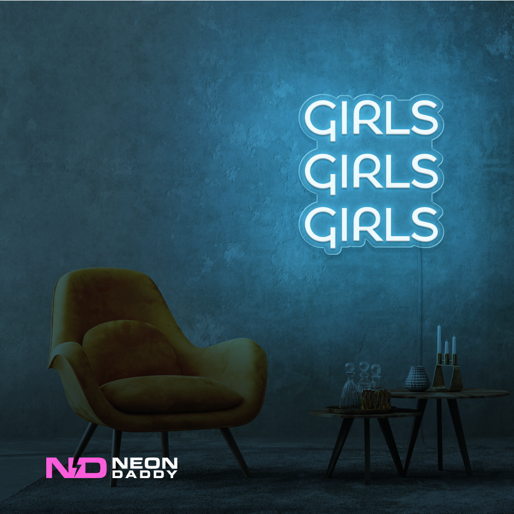 Color: Light Blue Girls Girls Girls LED Neon Sign
