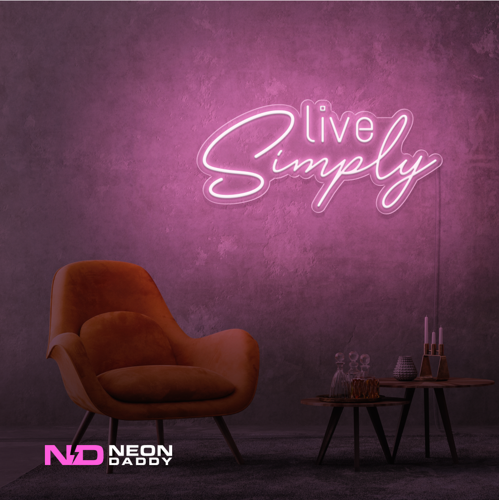 Color: Light Pink 'Live Simply' - LED Neon Sign - Affordable Neon Signs