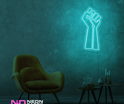 Color: Mint Green 'Raised Fist' - LED Neon Sign - Affordable Neon Signs