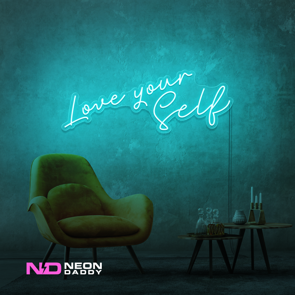 Color: Mint Green 'Love Yourself' - LED Neon Sign - Affordable Neon Signs