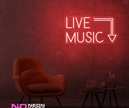 Color: Red 'Live Music' - LED Neon Sign - Affordable Neon Signs