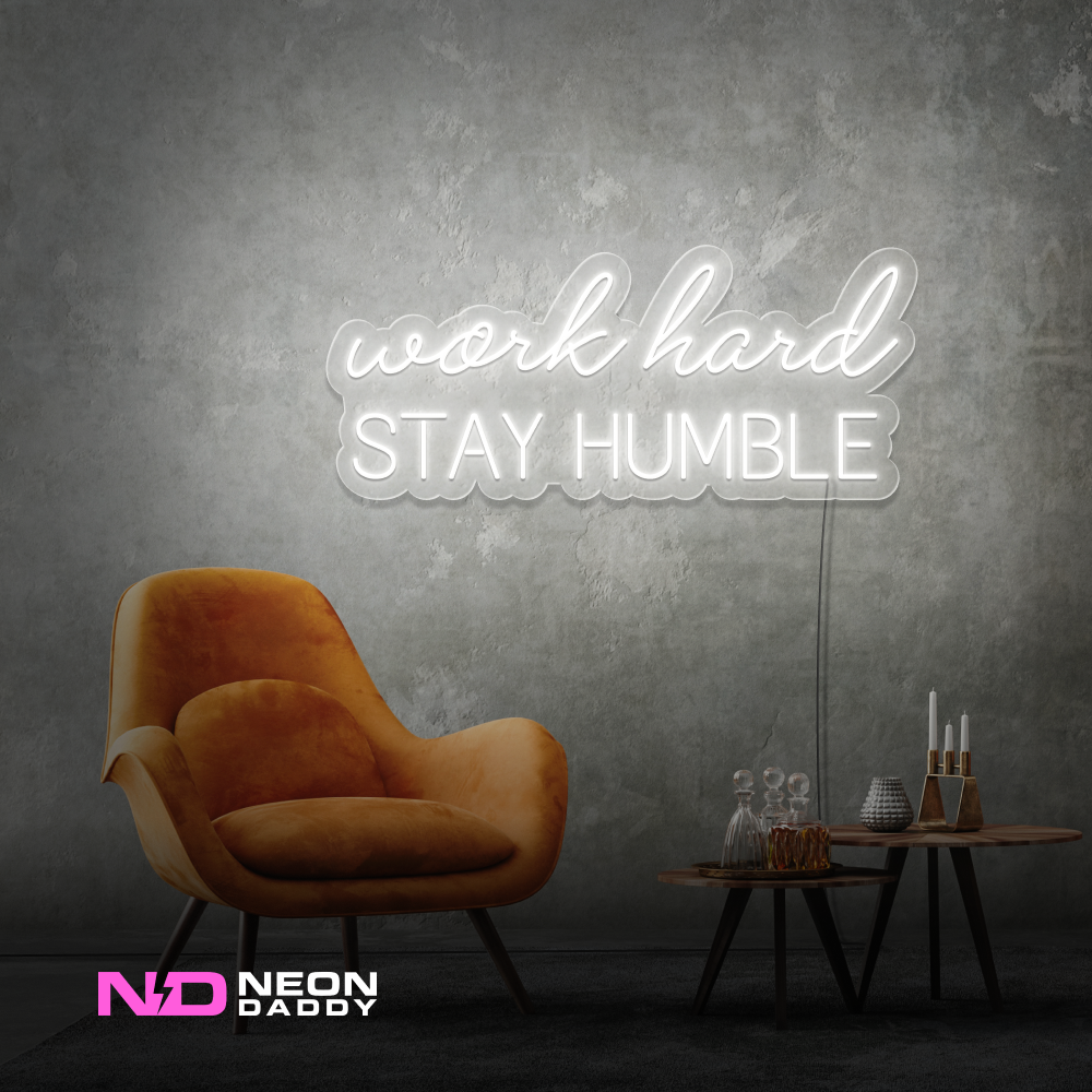 Color: White 'Work Hard Stay Humble' - Affordable Neon Signs