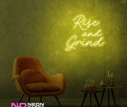 Color: Yellow 'Rise and Grind' LED Neon Sign