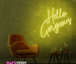 Color: Yellow 'Hello Gorgeous' LED Neon Sign - Affordable Neon Signs