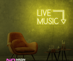 Color: Yellow 'Live Music' - LED Neon Sign - Affordable Neon Signs